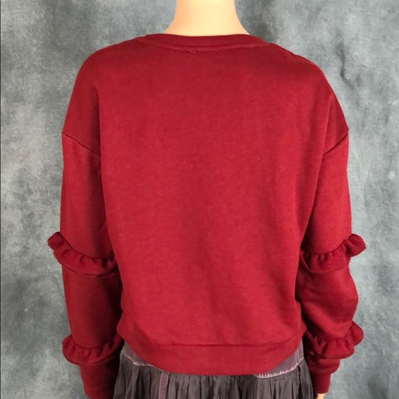 🔴Burgundy Sweatshirt with flounce sleeves Sz M - Picture 5 of 6